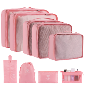 Home Fashion Simple Solid Color Storage Bag (Option: Pink-9Set)